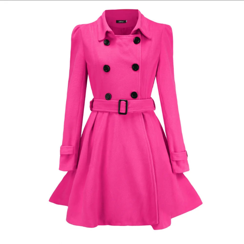 Women Fashion Autumn Winter New Wool Blend Warmth Loose Long Coat Jacket Double Breasted Elegant Slim Lady Windbreaker