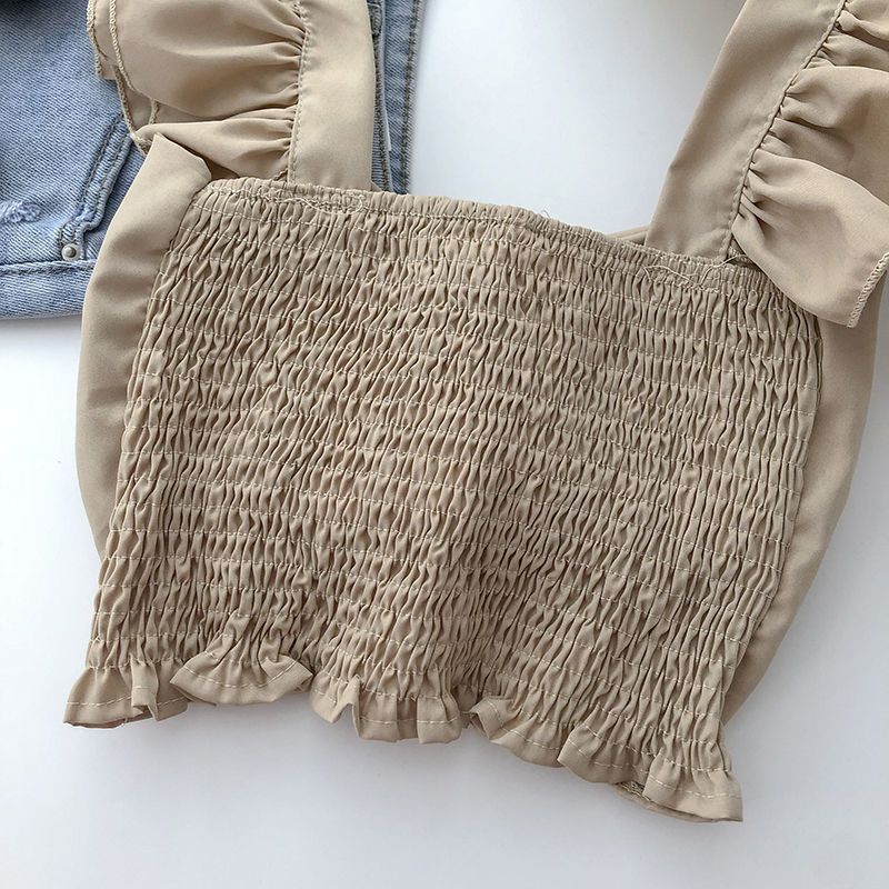 Crop Tops Camis Women Ruffles Sexy Elegant Simple Streetwear Vintage Summer Holiday Casual Young Aesthetic All-match Ulzzang New