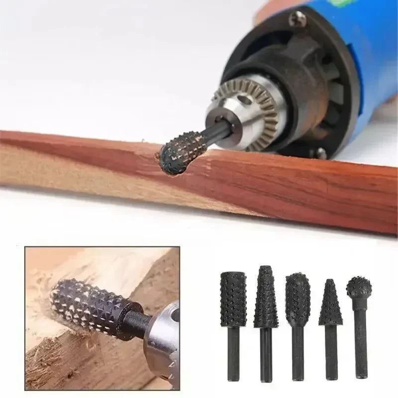 Drill Bit Set for Wood Carving, Drill Bit Grinder, Round Shank, Rotary Milling Cutter, 5Pcs, 1/4"
