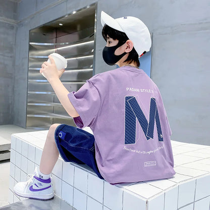 Kids Clothes T Shirt Summer Boys Girls Color Block Gradient Short Sleeve T Shirt Tops Children&
