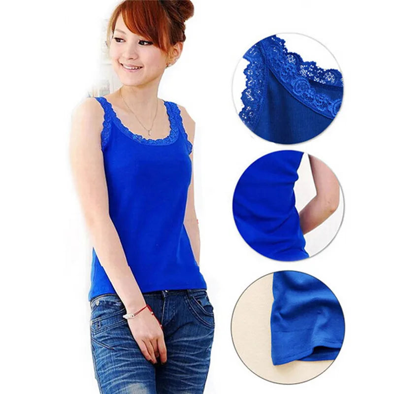 Tank Tops Women Summer O-neck Solid Color Female U-shaped Low Cut Lace Suspender Vest 2024 New Sleeveless Camisole For Ladies