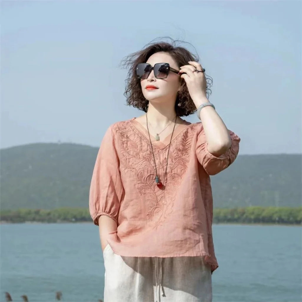 Fashion Woman Blouse 2023 Cotton Linen Casual Blusa Mujer Camisas Women&