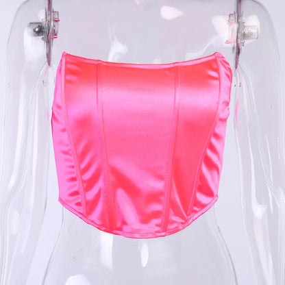 Sleeveless Off Shoulder Fashion Sexy Corset Crop Tops Vest Female Underwear Backless Bustier Top Solid