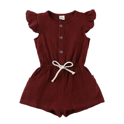 Summer New Kids Clothes Girls Rompers Cotton Linen Kids Jumpsuits Short Sleeve Children Clothing Girls Rompers 1-5 Years