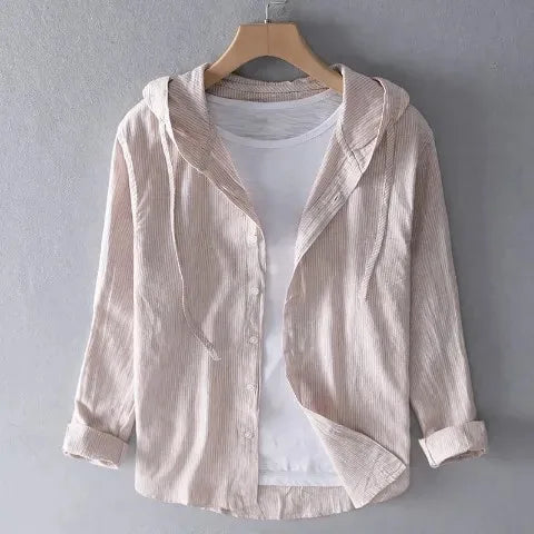 Long-sleeved Spring Summer New Solid Inen Shirt Trendy Men&