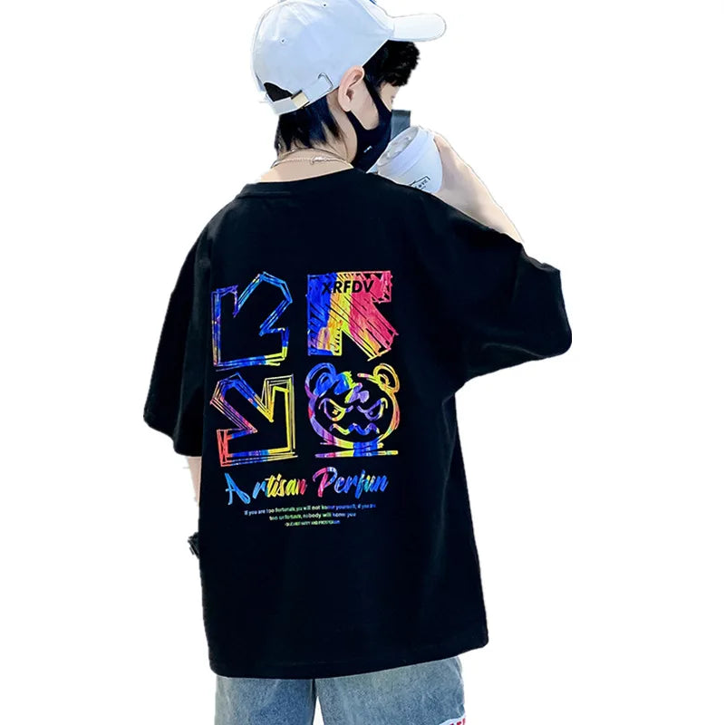 Kids Summer Clothes T-shirt for Boy Short Sleeve Cotton Tshirt Outfits Teenage Children Cartoon Print Clothing Age 5 To 14 Years