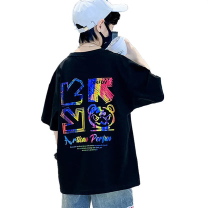 Kids Summer Clothes T-shirt for Boy Short Sleeve Cotton Tshirt Outfits Teenage Children Cartoon Print Clothing Age 5 To 14 Years