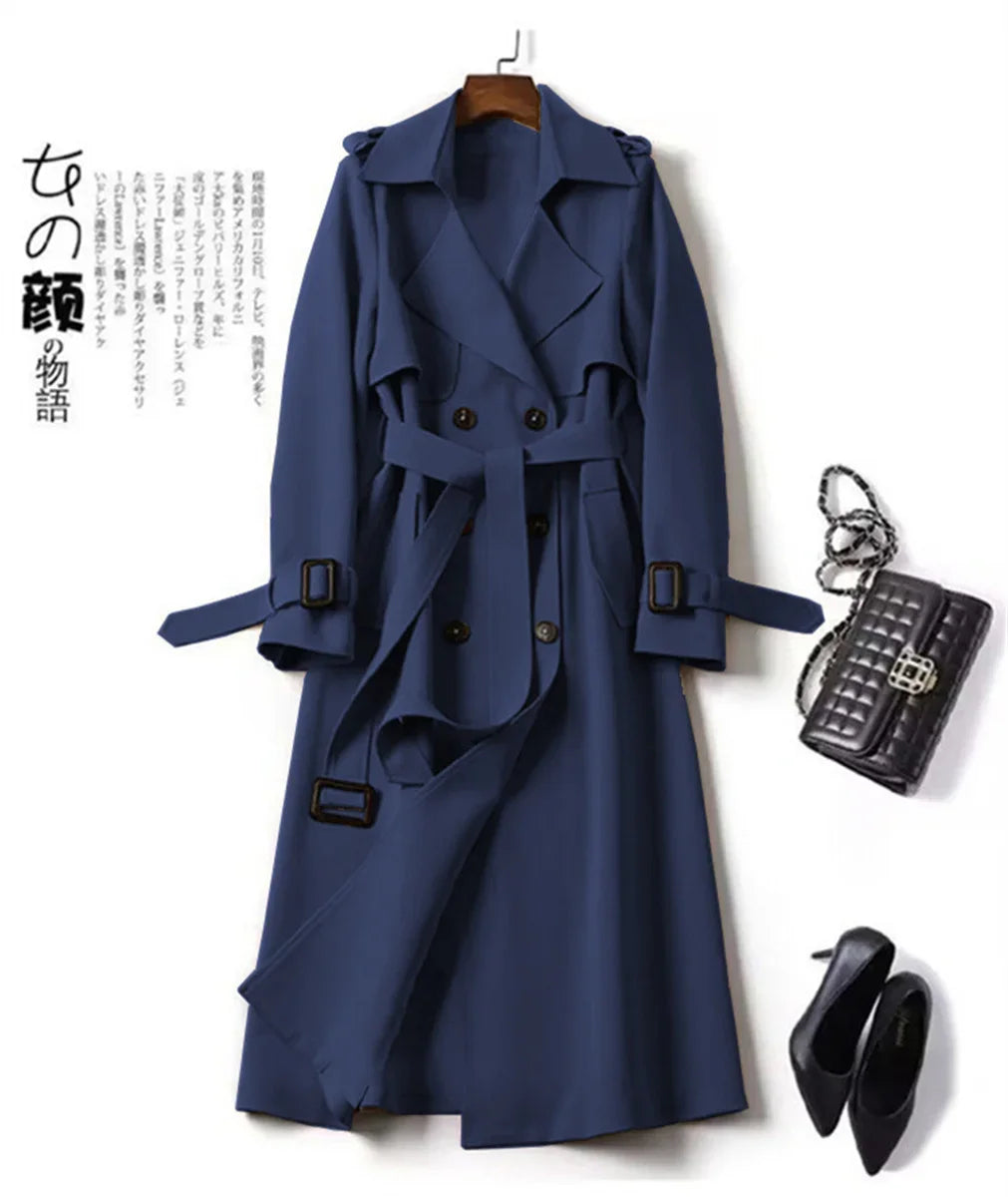 Elegant Women  Fashion British Jackets Autumn Winter Widebreaker Streetwear Midi Coats Casual Office Lady Button Slim Chic Coat