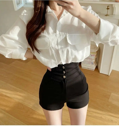 Shorts Women Classic Sporty All-match Slim Leisure Simple Holiday Faddish Streetwear Design Ulzzang Daily Solid Mature Folds New