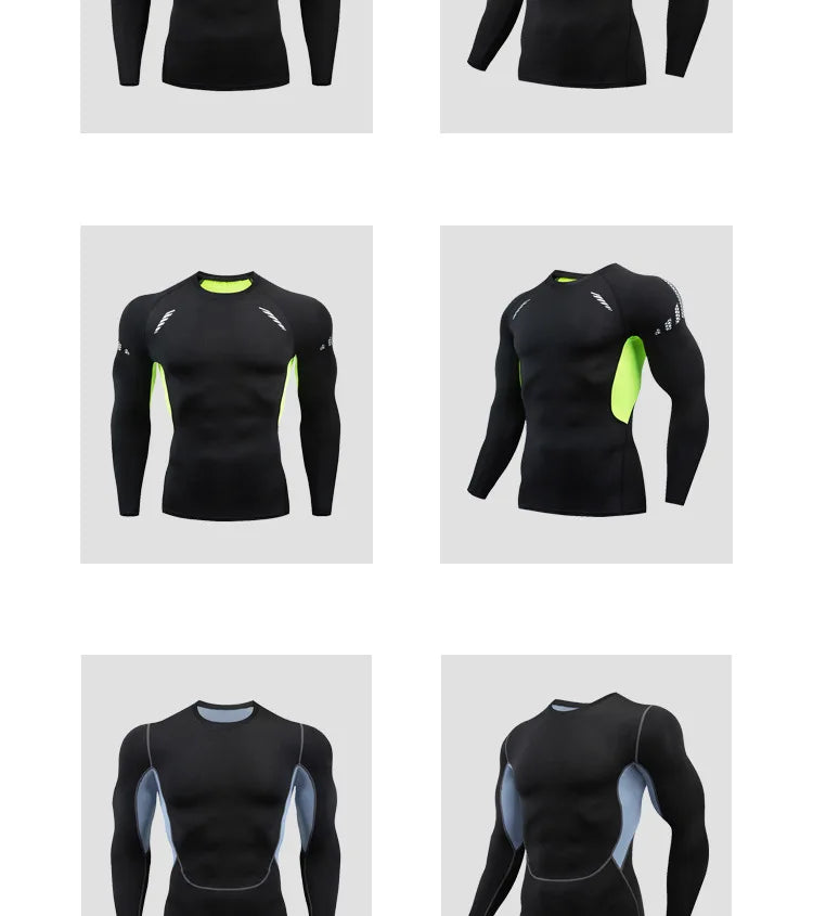Gym Sports T-shirts for Men Long Sleeve Tights Boxing Sportswear Breathable Quick Dry Fitness Tops Male Outdoor Training Clothes
