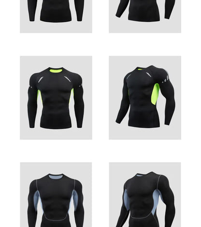 Gym Sports T-shirts for Men Long Sleeve Tights Boxing Sportswear Breathable Quick Dry Fitness Tops Male Outdoor Training Clothes