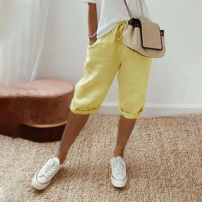 Casual Cotton Linen Pants For Female Streetwear Solid Color Wide Leg Capri Versatile Palazzo Pants Baggy Cargo Pants With Pocket