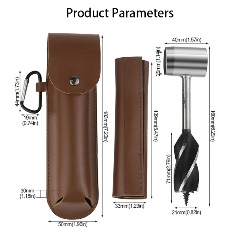 Outdoor survival tools, jungle woodworking hand drill, Scottish drill bit and handhole maker, with leather protective case.