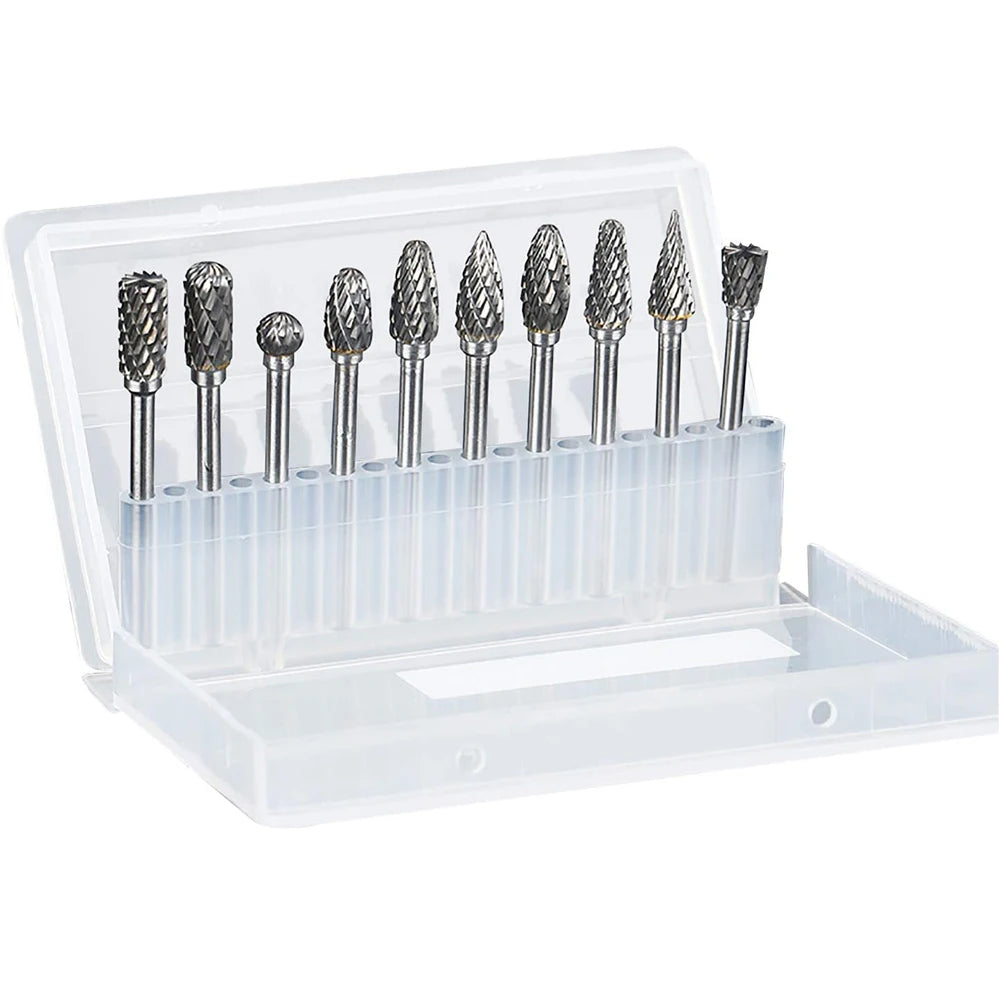 10PCS Carbide Burr Set Compatible with Dremel 1/8" Shank Die Grinder Rotary Tool Rasp Bits Wood Metal Carving Electric Grinding