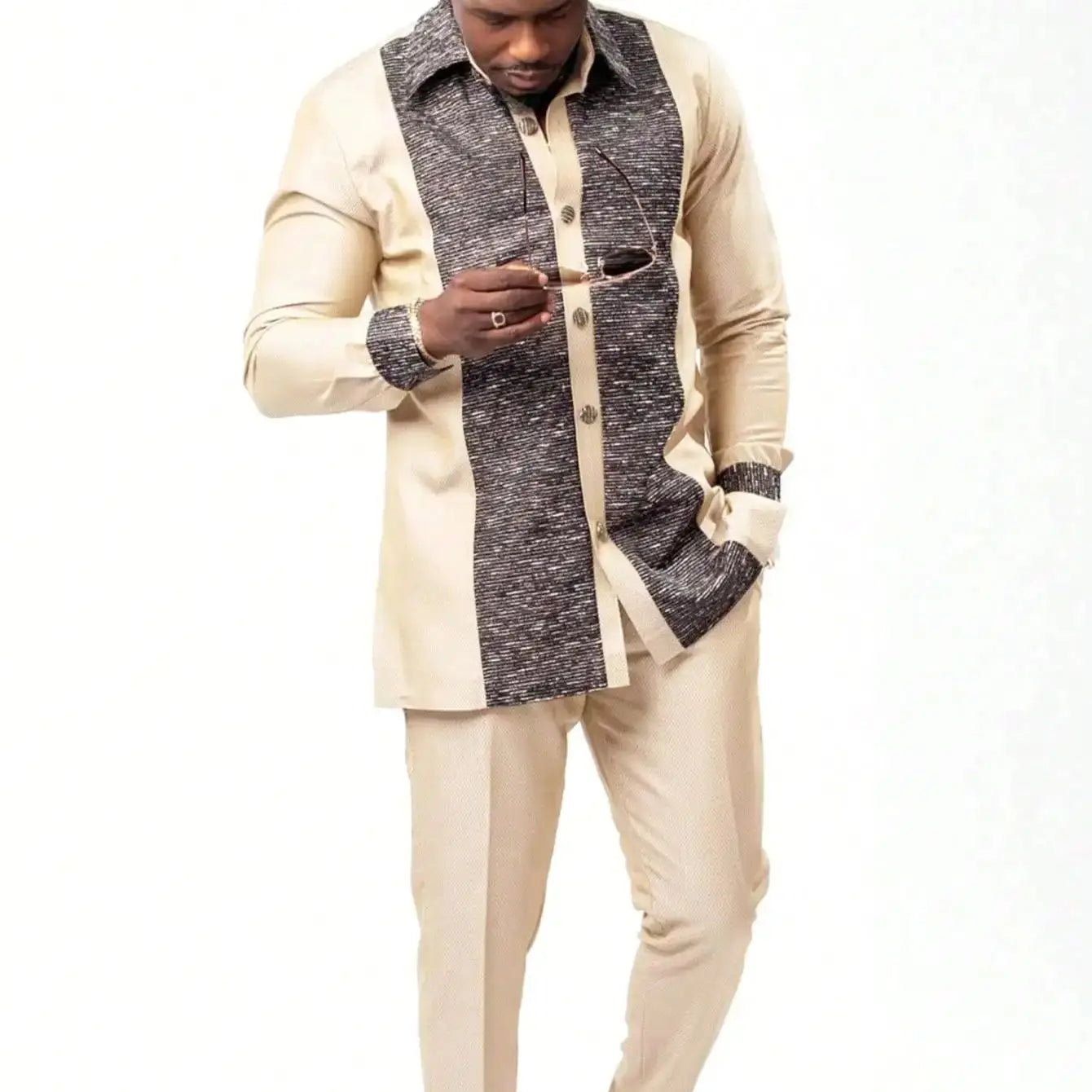 Kaftan Men Wedding Suits Groom Embroidered Pocket Top And Pants Kaunda Suit African casual Outfits Party Fashion Two-piece Set