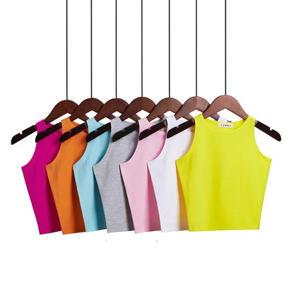 Fashion 2022 New Women Sexy Cotton Crop Top Crop Bustier Multicolor Sleeveless Cropped Blusas Vest Tank Top Camisole 14 Colors