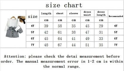4-7Y Children Girls Clothing Outfit Solid Color Long Sleeve Ruffle Tops+Plaid Skirt With Belt+Bag Kids Girl Costume 3Pcs Set