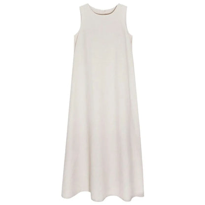 Solid Summer Sleeveless Dress Round Neck Simple Vocation Vest Dresses Beachwear Hollowed Out Open Back Long Dress Teens
