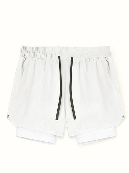 Sports shorts for men, double layered, quarter quick drying, elastic basketball, running training equipment, deep squat fitness,