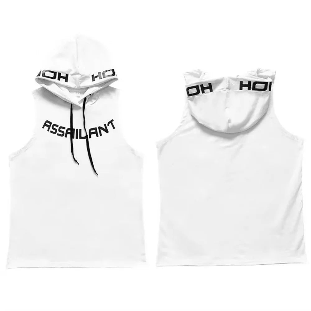 New Summer Fitness Tank Top Sports cotton Running Tank Top Loose Basketball Sleeveless Hooded Vest Breathable Training clothing