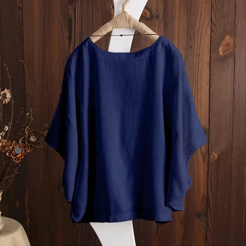 Cotton Linen Shirts Women Casual Solid Blouses Shirts Loose Tops Tunic Blusas Oversized T-Shirt Blouse Women Short Sleeve Shirt