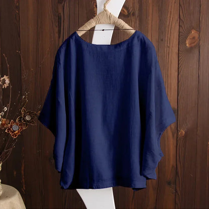 Cotton Linen Shirts Women Casual Solid Blouses Shirts Loose Tops Tunic Blusas Oversized T-Shirt Blouse Women Short Sleeve Shirt