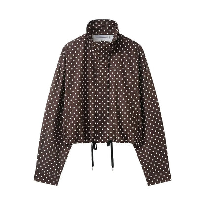 HH Women Elegant Fashion Polka Dot Pink Jacket Single Breasted High Collar Drawstring Coat Spring Lady Trend Street Outwear