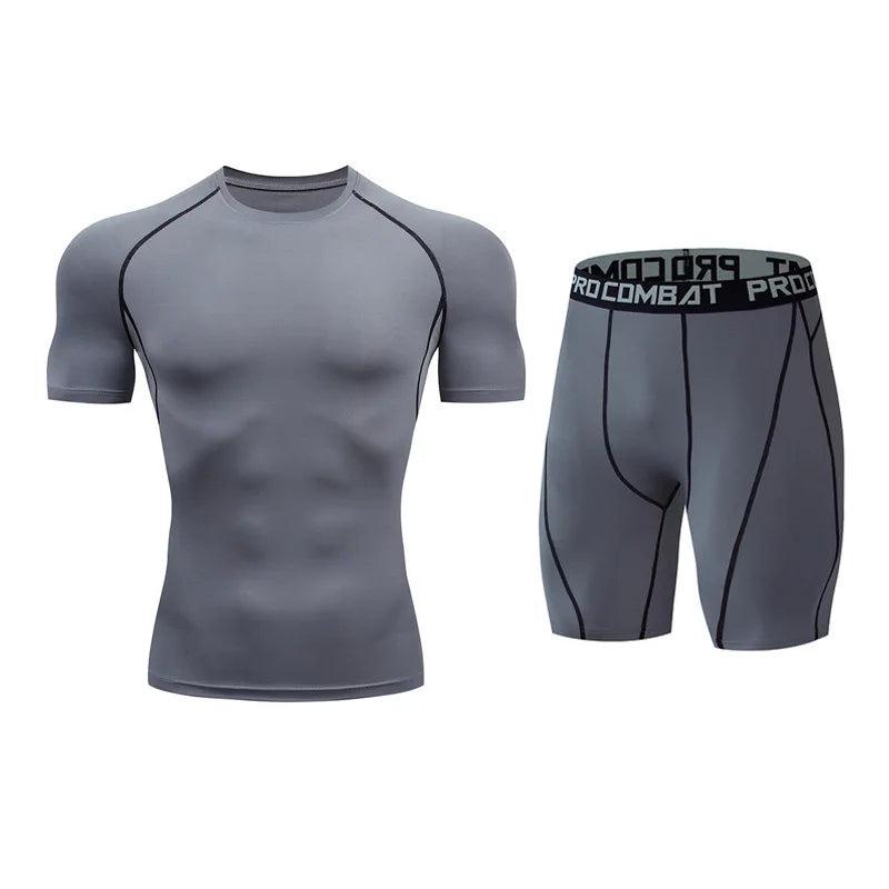 Gym Tight Training Clothing Workout Jogging Sports Set Fitness Men&