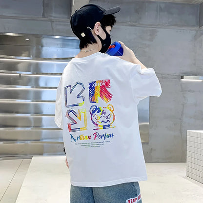 Kids Summer Clothes T-shirt for Boy Short Sleeve Cotton Tshirt Outfits Teenage Children Cartoon Print Clothing Age 5 To 14 Years