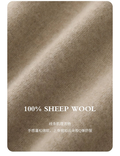 Fashion Autumn Winter Dress Women100%Merino Wool V-neck Long-sleeved Dress Women&