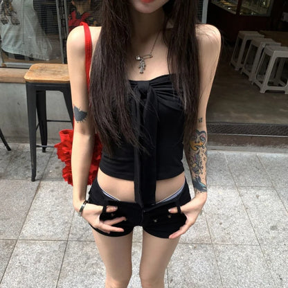 Sleeveless Tank Top for Women Summer Slim Bow Crop Top Sexy Skinny Tube Tops Fashion Clothing Streetwear Girl