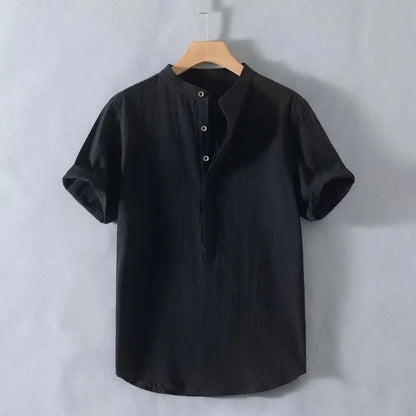 New Cotton Linen Shirts for Men Casual Shirts Lightweight Short Sleeve Henley Beach Shirts Hawaiian T Shirts for Men