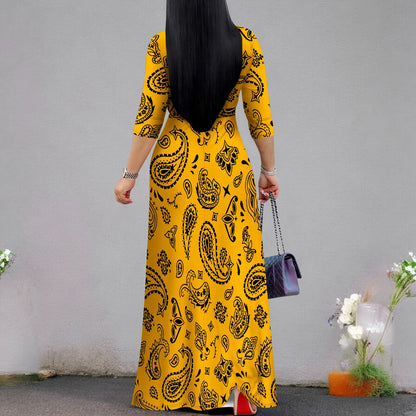 Plus Size Dresses for Women Print Maxi Dresses Flowy 3/4 Sleeve with Belt