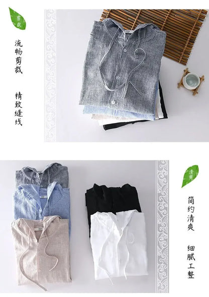 Long-sleeved Spring Summer New Solid Inen Shirt Trendy Men&