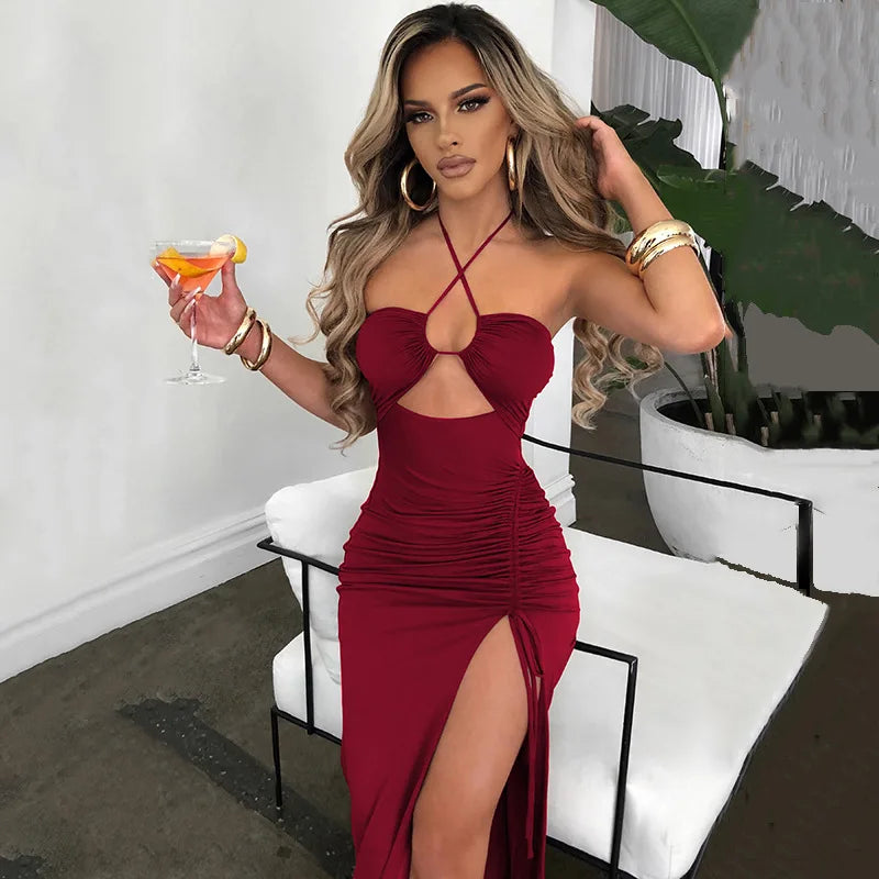 Sleeveless Sexy Female Midi Backless Dresses Slim Night Club Party Women&