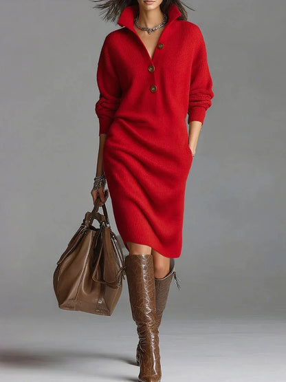 Sweater Knitted Dress Fashion Autumn Winter Casual  Knitted Vestidos Single Breasted Turtleneck Robe Femme Fashion Maxi Dresses