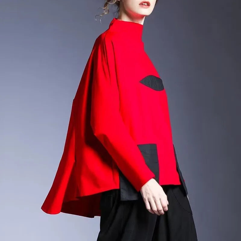 Hoodies Woman Clothing Woman Sweatshirts Autumn Loose High Neck Stitching Round  Coat Women&