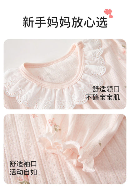 Baby Clothes Summer Outfit for Girls, Class A, 6-12 Months, Infant Air-Conditioned Clothing, Two-Piece Set, Summer Thin Fiber 80