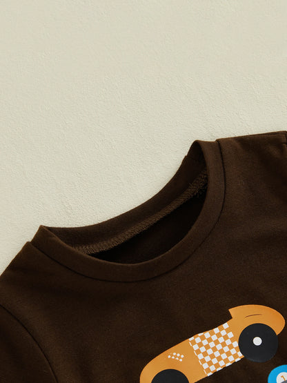Kids Boys Summer Clothing Sets Short Sleeve O Neck Race Car Print T-shirts Tops and Solid Color Shorts Casual Tracksuits