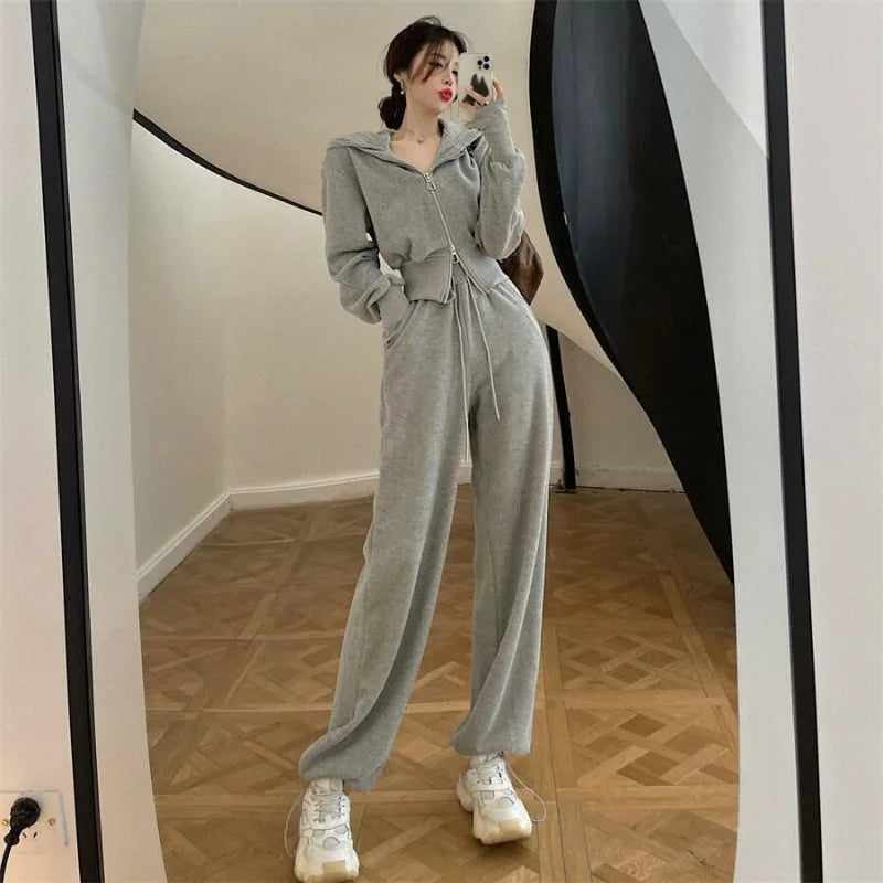 Fashion Suit for Women Spring  Autumn Korean New Hooded Sweatshirt Casual Trousers Two-piece Trendy Set