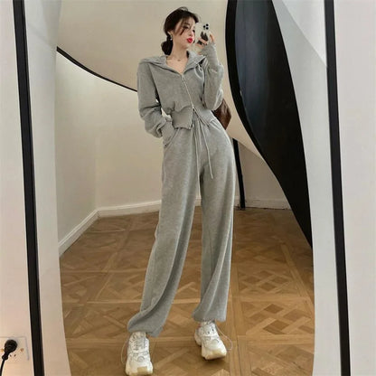 Fashion Suit for Women Spring  Autumn Korean New Hooded Sweatshirt Casual Trousers Two-piece Trendy Set