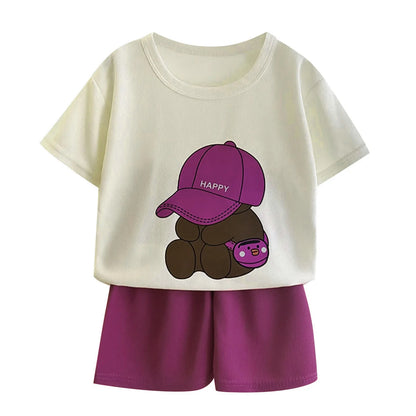 Boys Girls Cartoon Clothing Set Toddler Essentials Breathable Short Sleeve T-shirt Summer Outfit Soft Casual Loose Kids Shorts