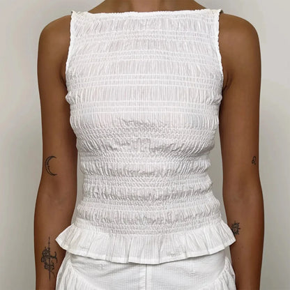 Women Tank Tops Solid Color Ruched Casual Vests Summer Fashion Sleeveless Tops Streetwear