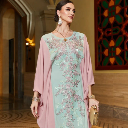 Moroccan Caftan Abayas Muslim Women Embroidery Bat Sleeve Maxi Dresses Eid Ramadan Kaftan Turkey Arabic Islamic Dubai Djellaba