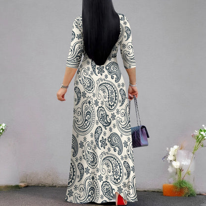 Plus Size Dresses for Women Print Maxi Dresses Flowy 3/4 Sleeve with Belt