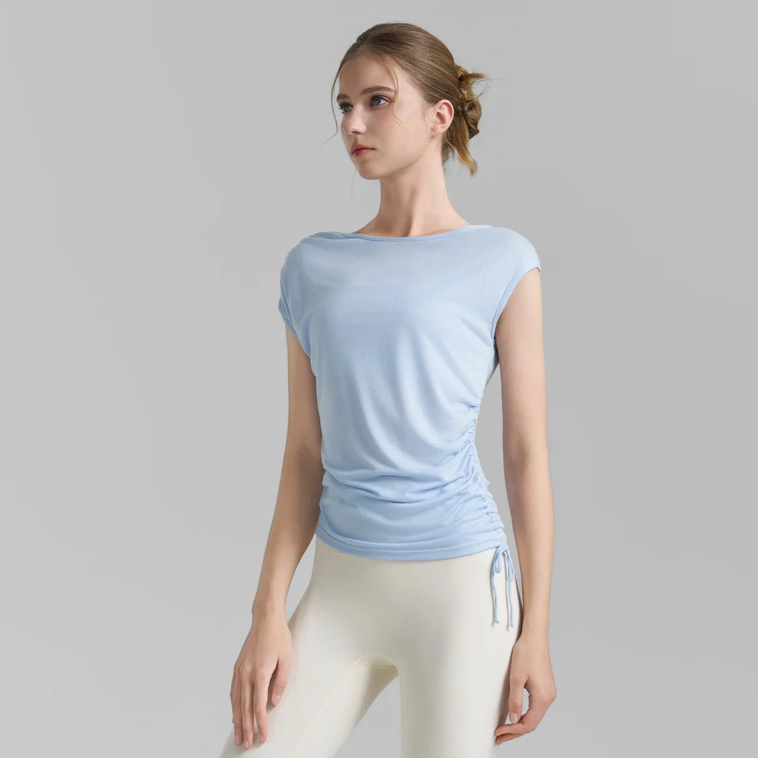 Sleeveless Pleated Cover Shirt with Drawstring, Tight Waist, High-end Feeling, Breathable and Slimming Sports T-shirt