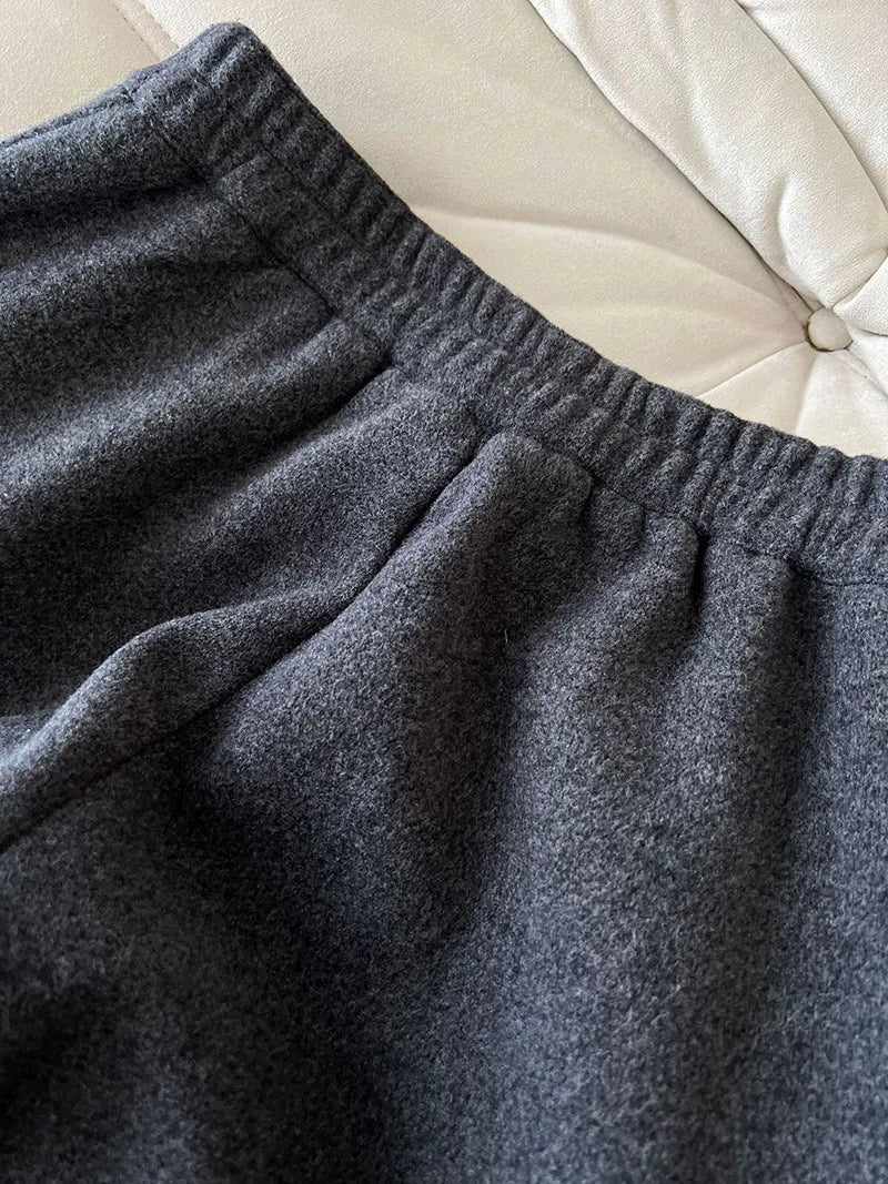 2025 Women Winter Autumn Thick Pants High Waist Wide Leg Warm Woolen Pants Fashion Clothes Vintage Pants Female Trousers