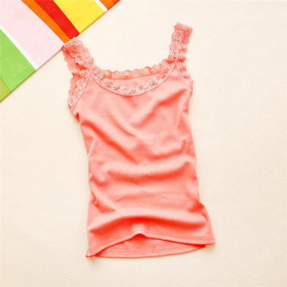 Tank Tops Women Summer O-neck Solid Color Female U-shaped Low Cut Lace Suspender Vest 2024 New Sleeveless Camisole For Ladies