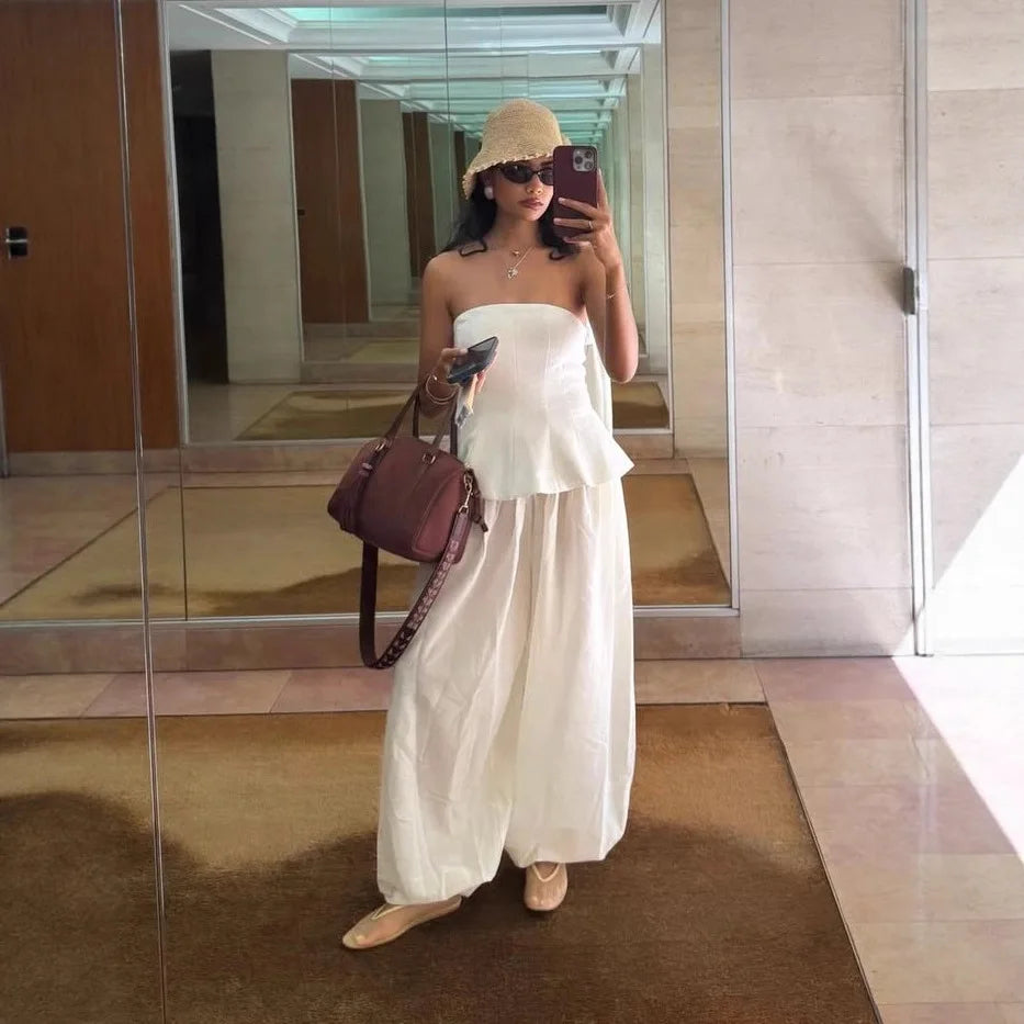 Women High Waist Wide Leg Linen Blend Casual Palazzo Pants