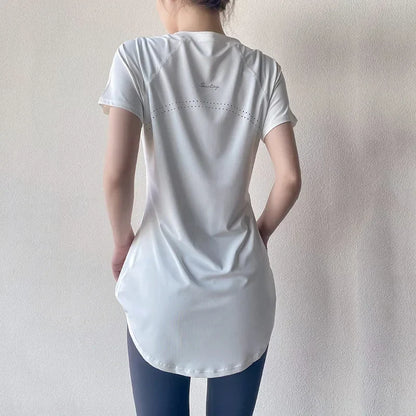 Sportswear Woman Gym 2025 Yoga Clothes Women Butt Cover Short Sleeve T-Shirt Quick Dry Fitness Top Breathable Slim Running Shirt